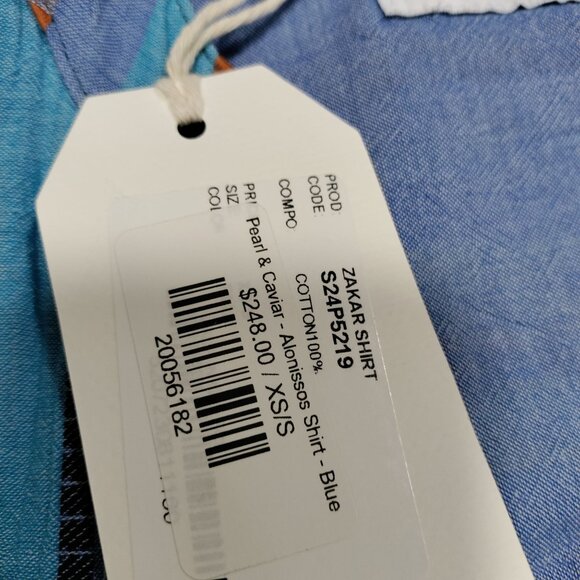 NWT Pearl & Caviar Blue Striped Rustic Lagenlook Alonissos ZAKAR Shirt Size S - Picture 7 of 12